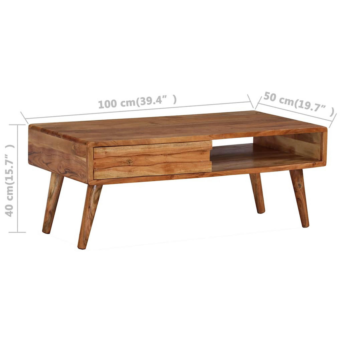 COUCHTISCH mit Schublade, 100/50/40 cm, aus Massivholz Geschnitzt, - Braun, Holz (100/50/40cm) - vidaXL