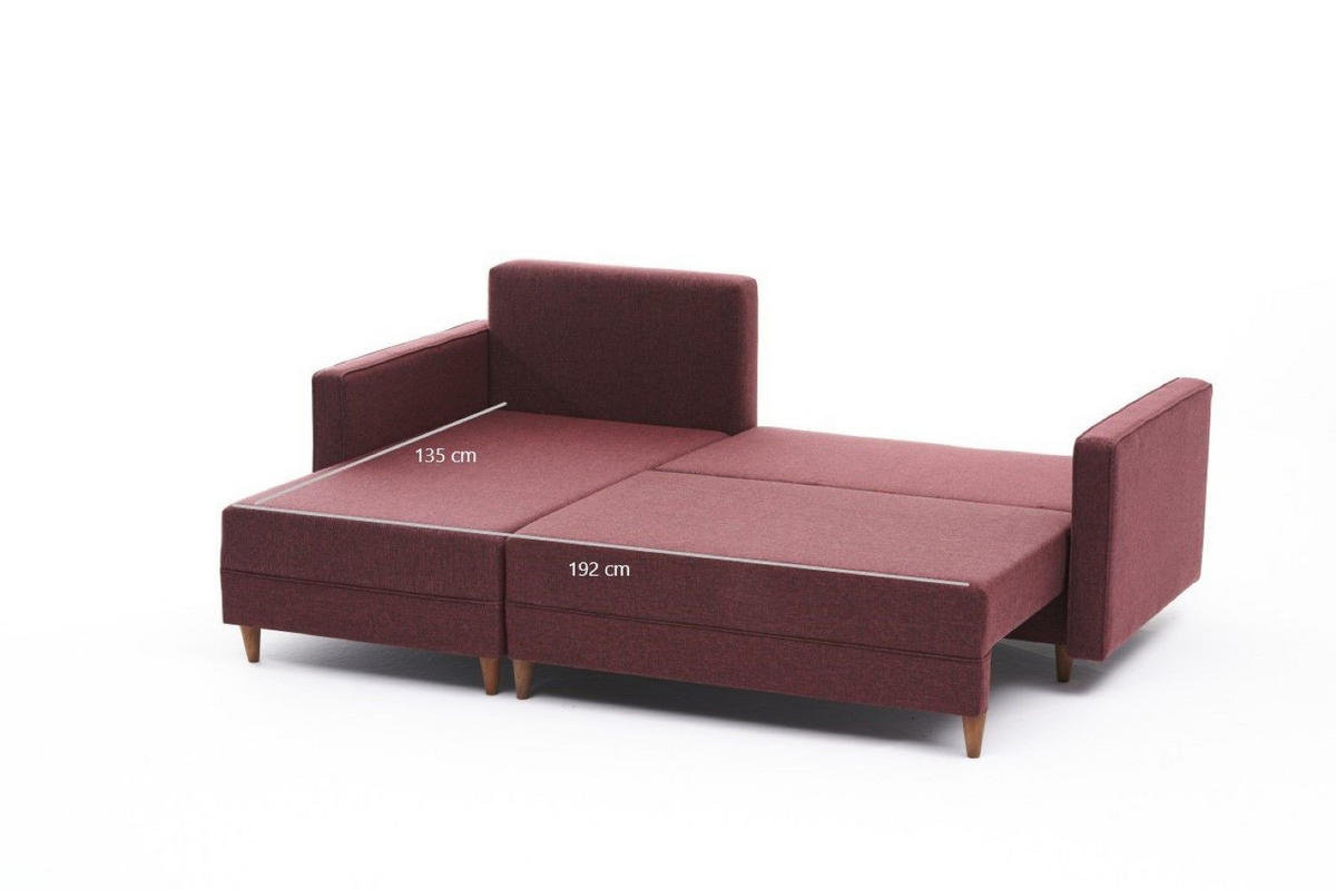 ECKSOFA mit Schlaffunktion, 215 cm Gesamtbreite - Rot/Braun, Holz/Buchenholz (215/150cm) - myHomelando