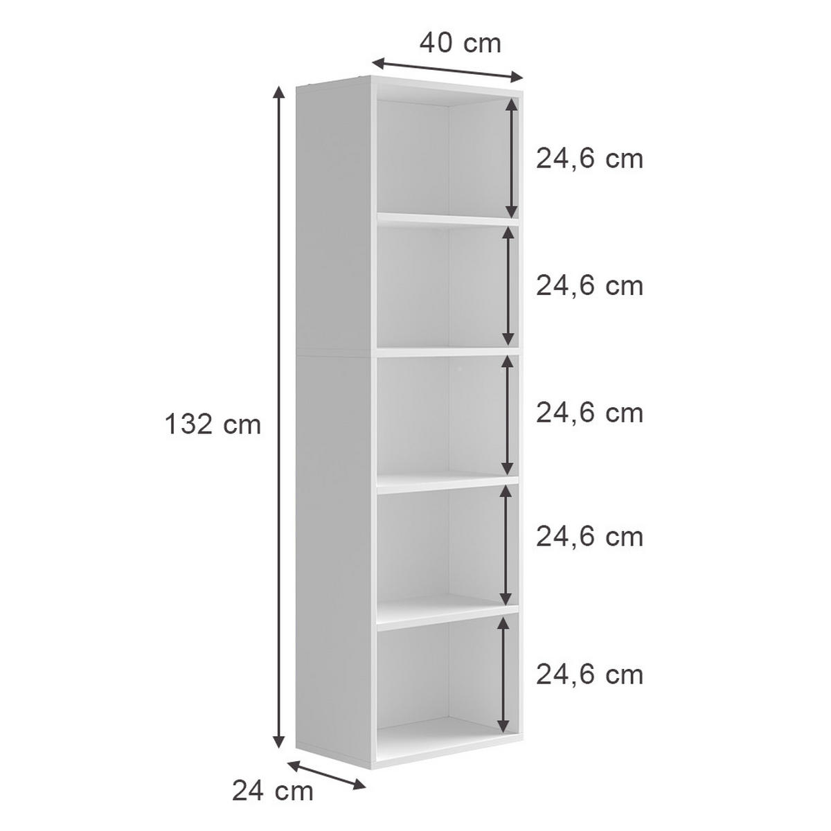 BÜCHERREGAL Bob Weiß 40 x 132 cm mit 5 Fächern - Weiß, Holzwerkstoff (40/132/24cm) - Vicco