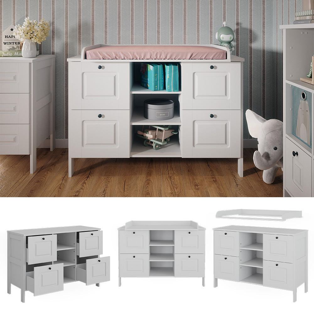 WICKELKOMMODE Ajaton Weiß 133 x 98.4 cm mit 4 Schubladen - Weiß, Holzwerkstoff (133/98.4/70cm) - VitaliSpa