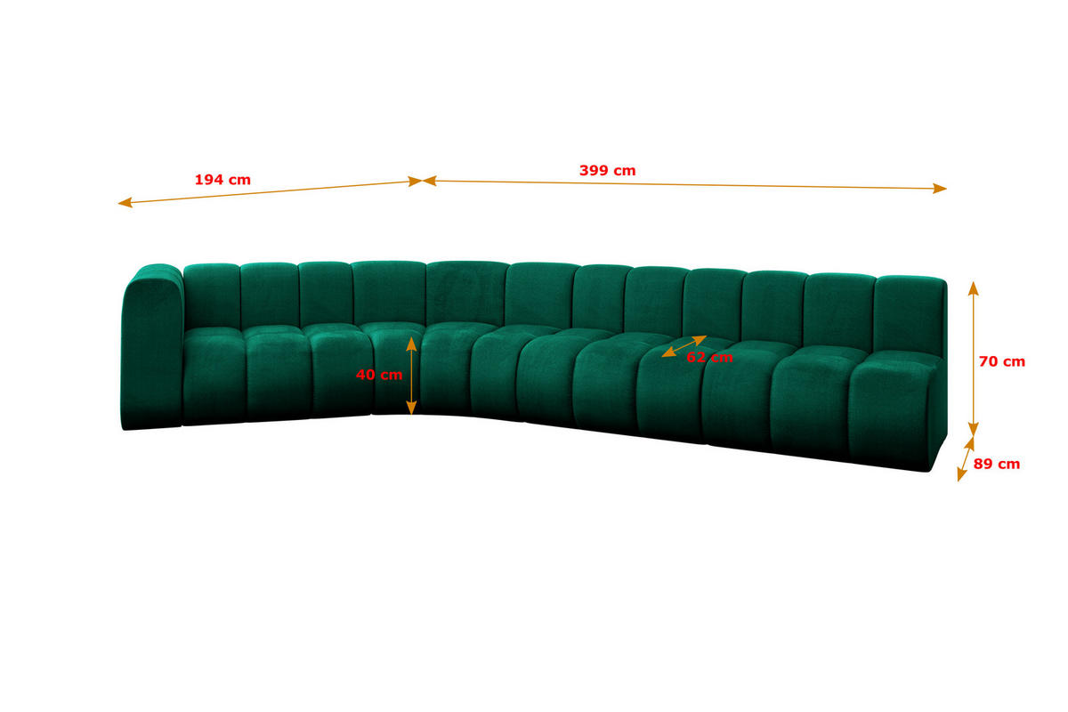 ECKSOFA modulares Sofa Karex-L2 - 399x194x70 cm Grün - Dunkelgrün, Holzwerkstoff/Textil (399/194cm) - ALTDECOR