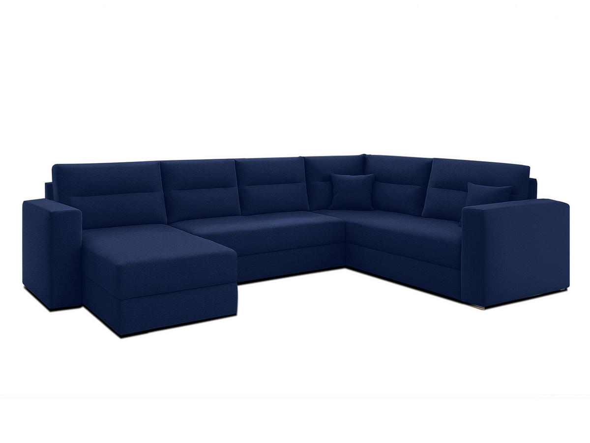 WOHNLANDSCHAFT Lovere Dunkelblau 314/217/90 cm mit Schlaffunktion Bettkasten Modern - Schwarz/Dunkelblau, Kunststoff/Textil (314/90/217cm) - AX Living