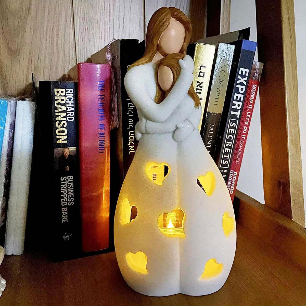 KERZENHALTER Mutter & Tochter mit LED-Kerze und Grußkarte - Weiß, Kunststoff (1/1/1cm)
