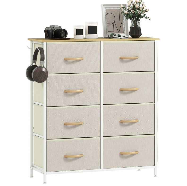 KOMMODE 86/30/94,5 cm aus Stahl mit 8 Stoffschubladen Beige - Beige, Metall (86/94.5/30cm) - Modenvie