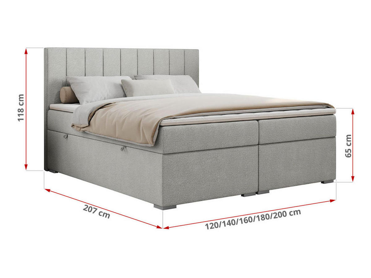 BOXBETT ALLY 200/200 Hellgrau Struktur - H3 - Hellgrau, Holz/Textil (200/200cm) - MKS