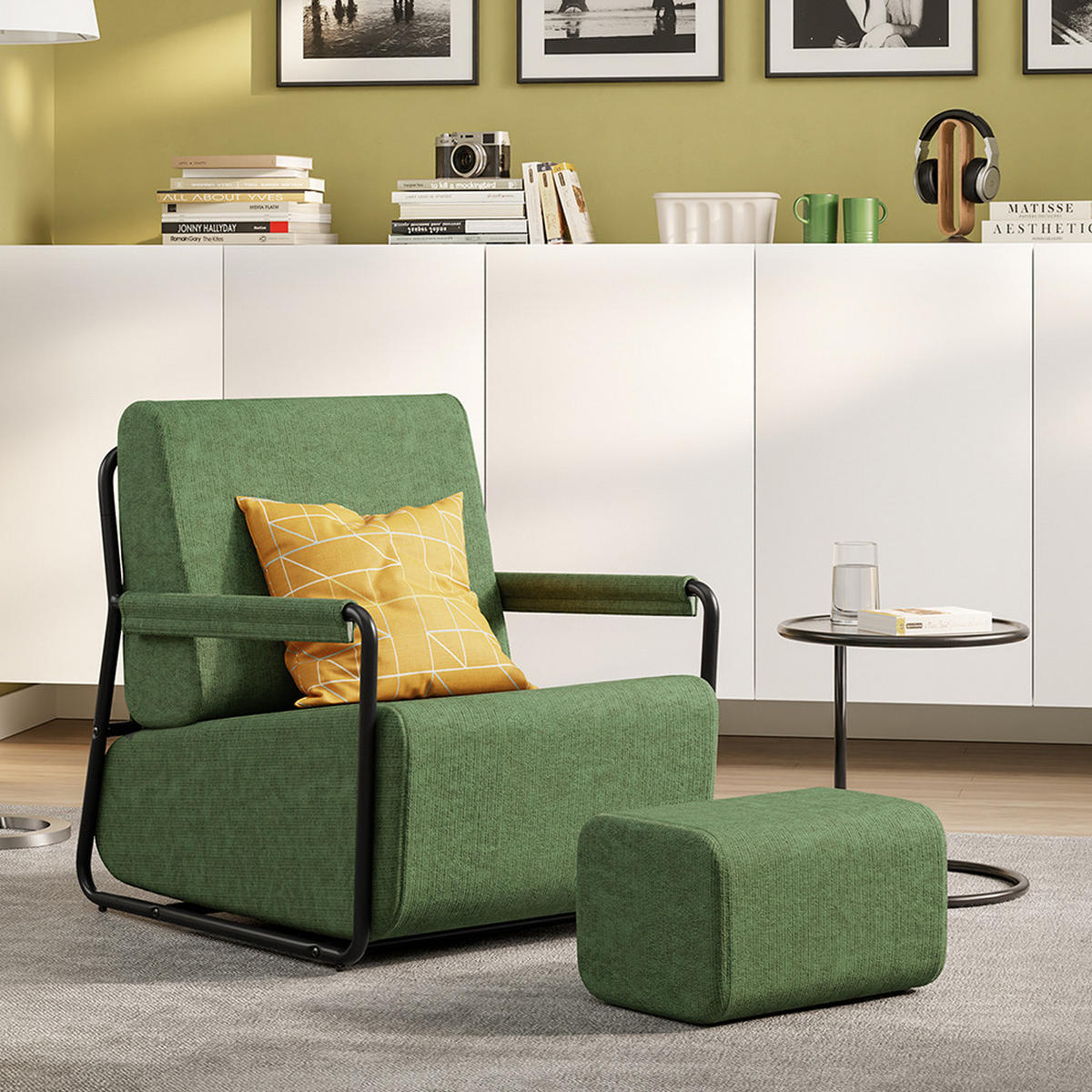 SESSEL mit Hocker und Metallgestell FST99-SY - Ahornfarben, Fell/Textil (59/78/74cm) - SoBuy
