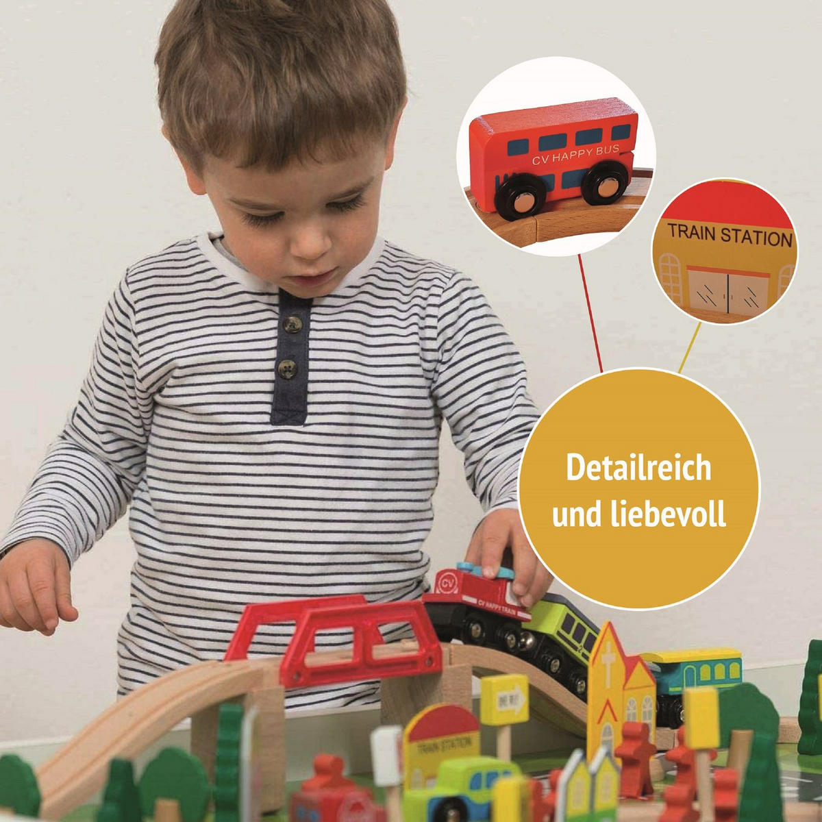 SPIELTISCH mit Holzeisenbahn 90-tlg. - Weiß, Holz (57/98cm) - Coemo