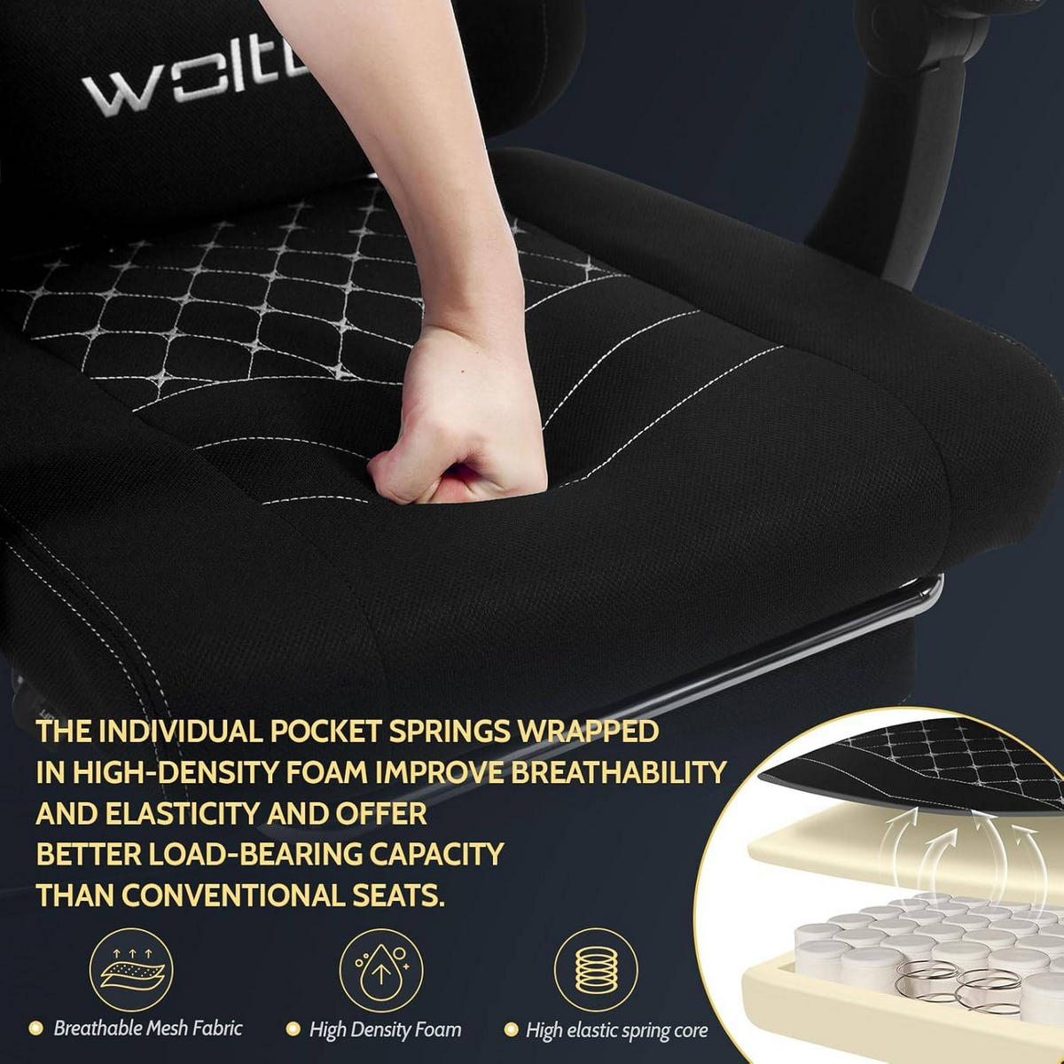 GAMINGSTUHL mit Massagefunktion, Computerstuhl Ergonomisch - Schwarz/Weiß, Kunststoff/Textil (70/127/70cm) - Woltu