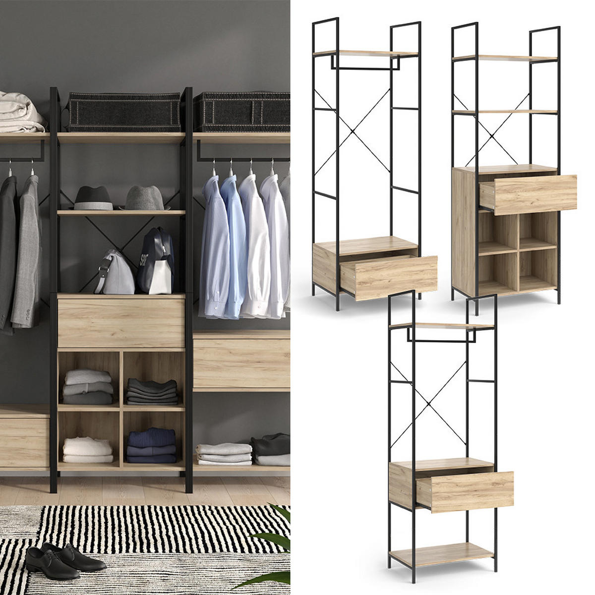 ŠATNÍ SET Enya Dřevo - přírodní/černá, kompozitní dřevo (60/180/40cm) - Vicco