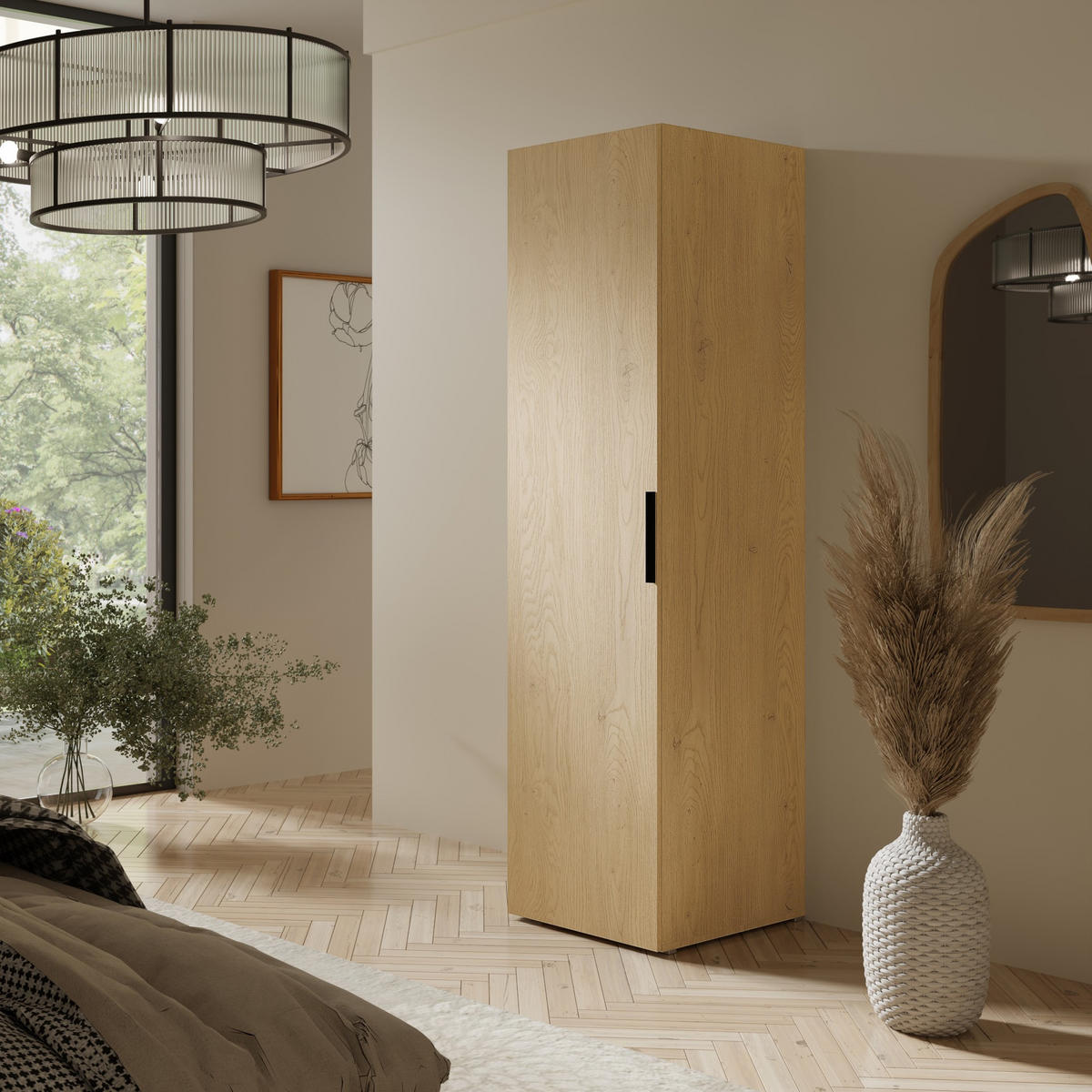 DREHTÜRENSCHRANK Napoli 1D 50 Eiche Cremona (schwarzer oder goldener Griff) - Eichefarben/Silberfarben, Holzwerkstoff/Kunststoff (50/35/60cm) - mzm24