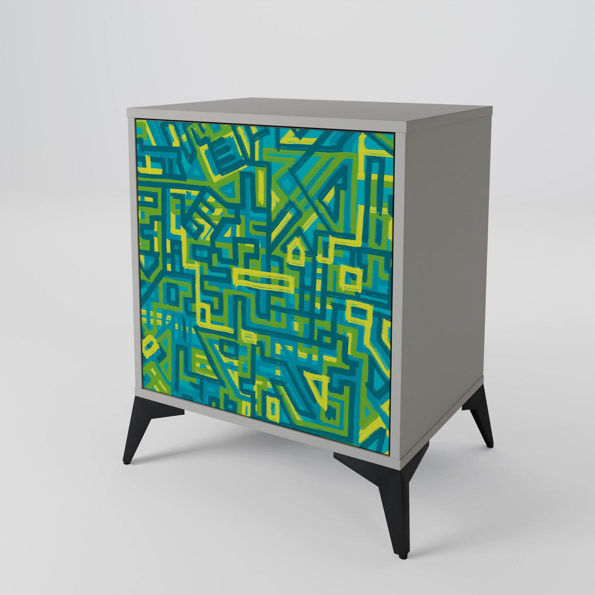 SIDEBOARD NOSTALGIC MEMORIES, Grau, 57,5x42x77,5 cm, Schräge Buchenholzfüße - Buchefarben/Multicolor, Holzwerkstoff/Buchenholz (57.5/77.5/42cm) - SpaceRebels