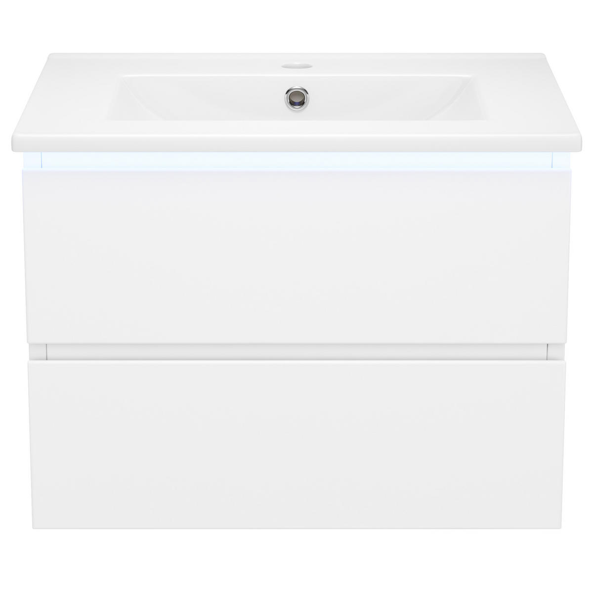 WANDHÄNGENDER 61x46x45 cm Weiß aus Keramik & Spanplatte mit Radarsensor-LED & 2 Schubladen - Weiß, Holzwerkstoff (61/45/46cm) - Modfu