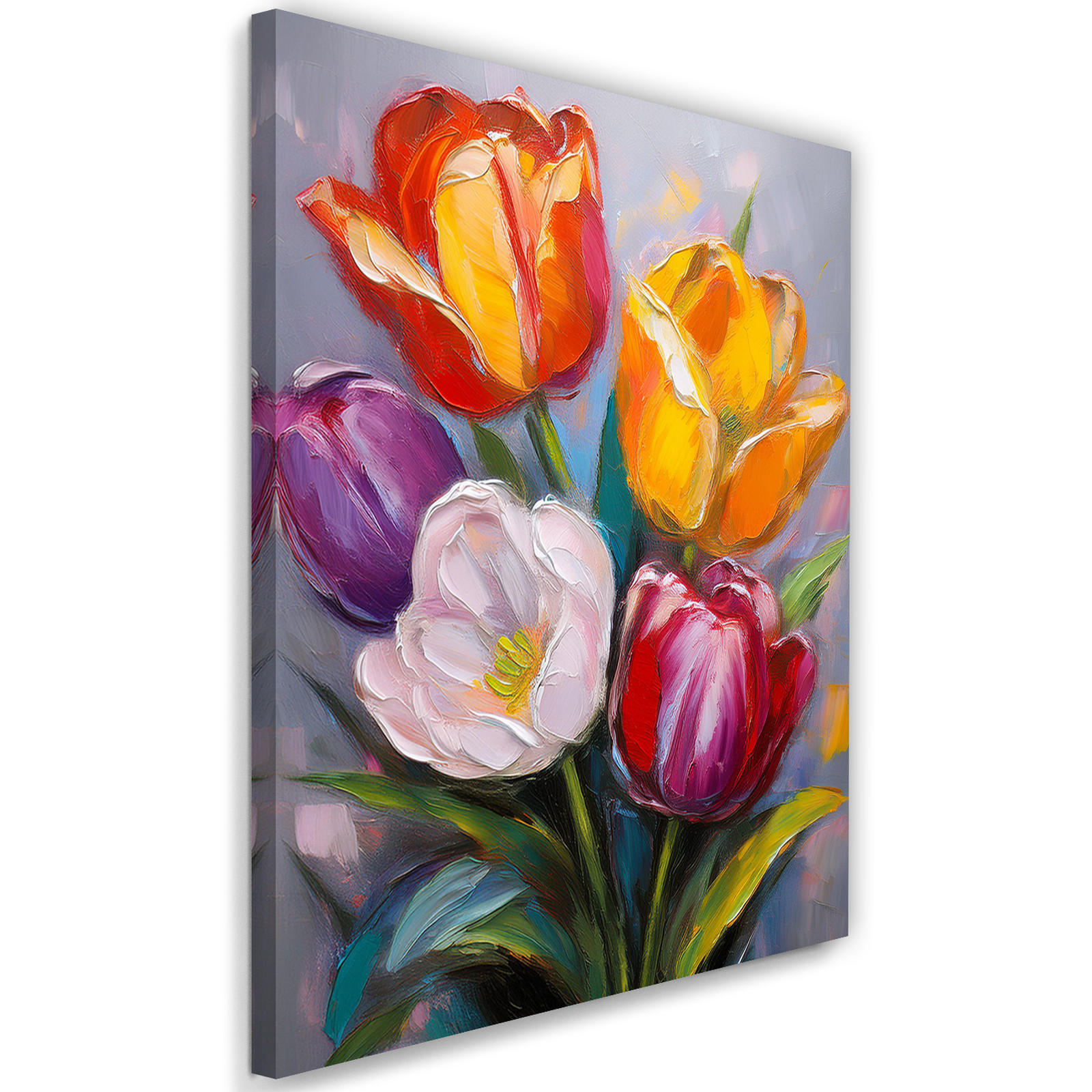 WANDBILD tulpen gemalt bunte blumen 3d - Multicolor, Textil (40/60cm) - Feeby