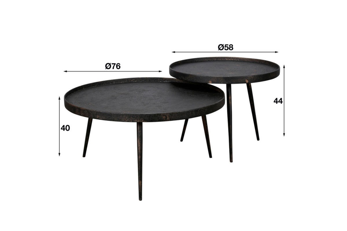 COUCHTISCH-SET MAURI Schwarz Metall - Schwarz, Metall (76/76/40cm) - KAWOLA