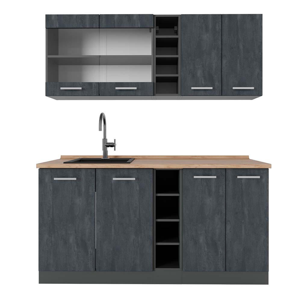 SINGLEKÜCHE R-Line Schwarz Beton/Anthrazit 160 cm AP Eiche - Anthrazit/Schwarz, Holzwerkstoff (160/81.6/60cm) - Vicco