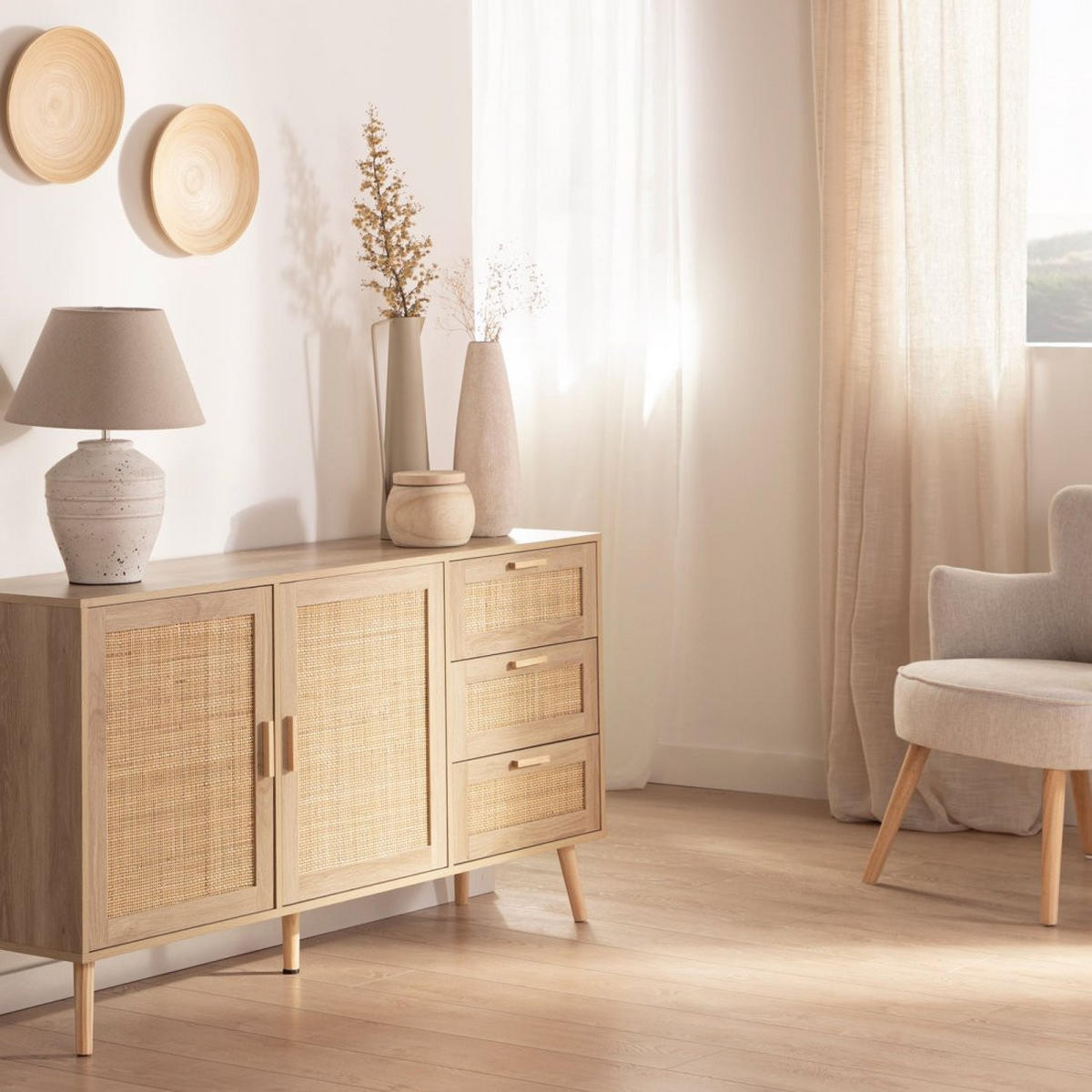 ANRICHTE NIEDRIGE Tahiti Natürlich 148 cm x 79 cm - Naturfarben, Holzwerkstoff (148/79/40cm) - Klast Home