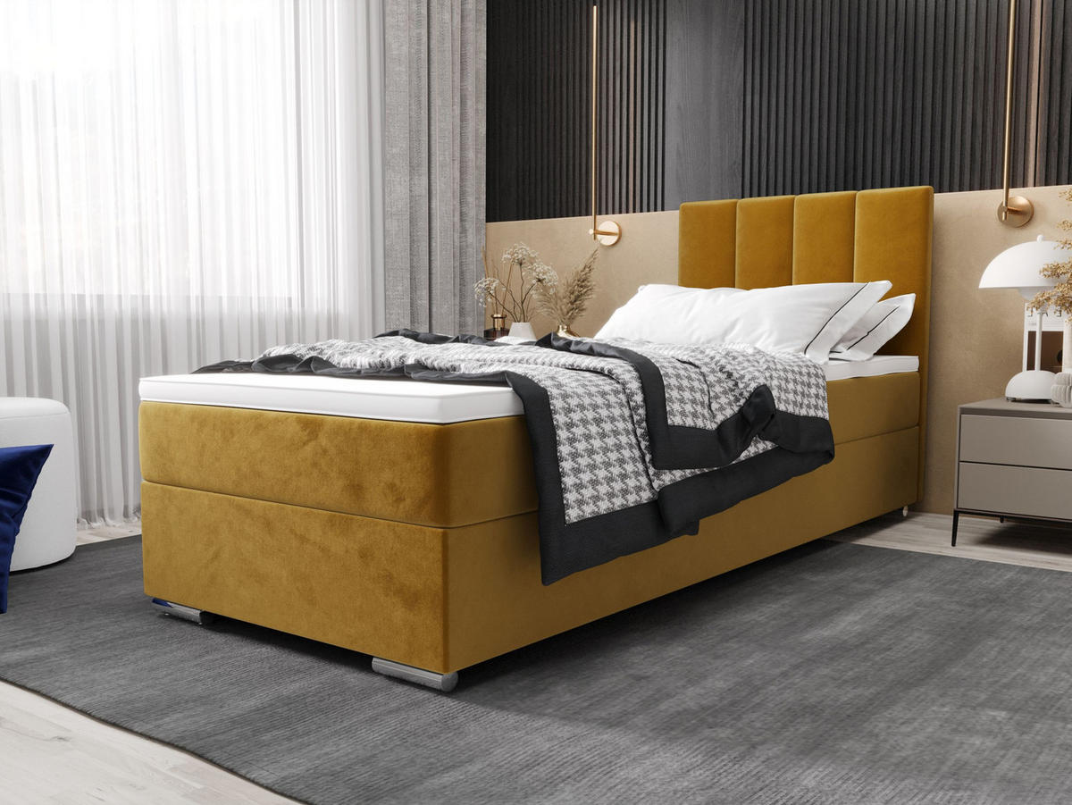 BOXBETT ZILANO 2 mit Matratze H3 und Topper 80x200 Itaka 33 rechts - Orange, Holz/Textil (80/200cm) - Bedante