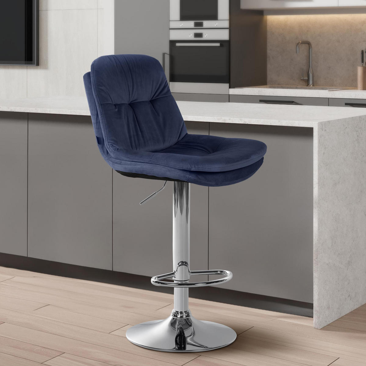 BARHOCKER Samt blau - Blau/Schwarz, Textil (46/94/54cm) - CLP