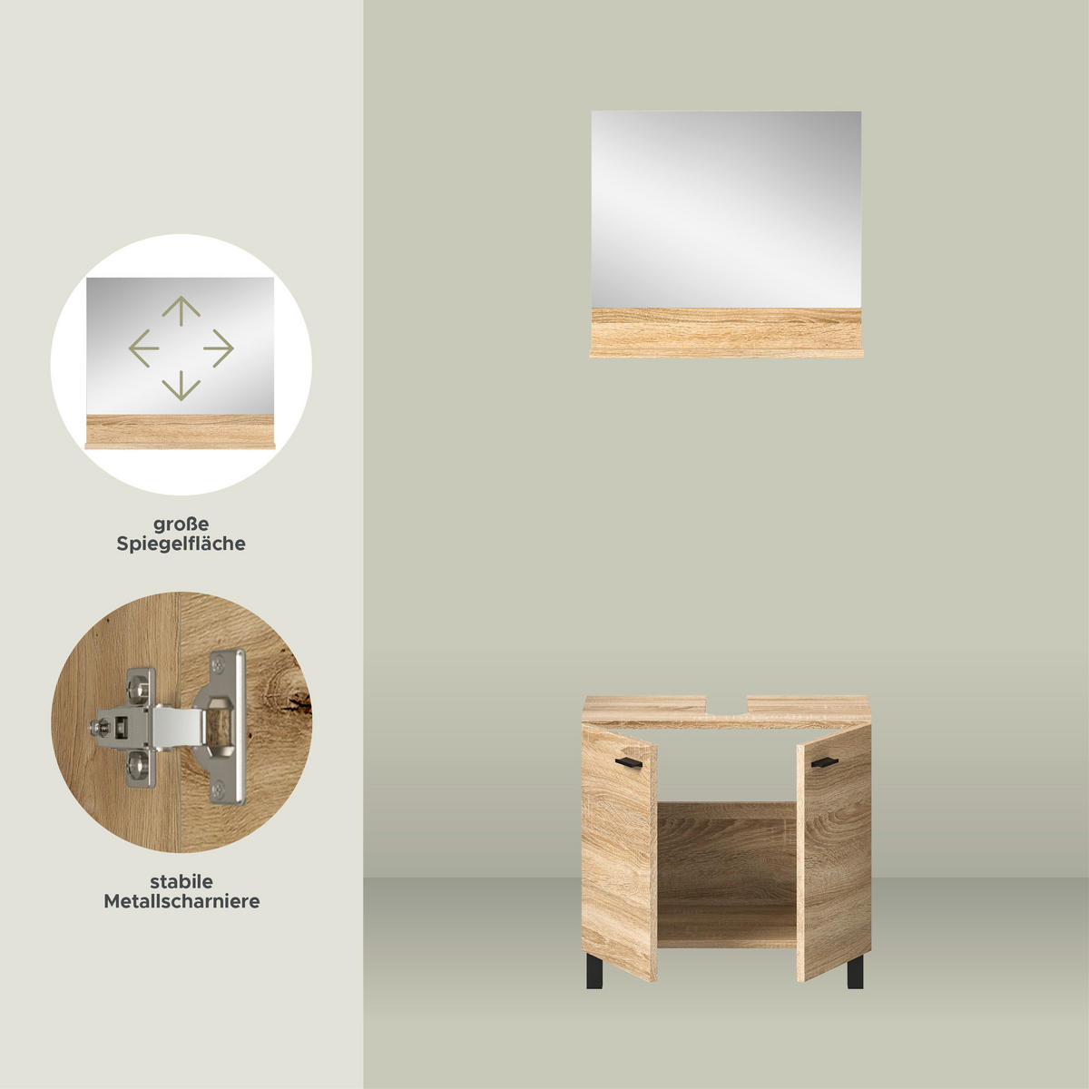 BADMÖBEL Set Boston 2tlg. auch hängend montierbar (B/H/T: 57x186x33 cm) - Eichefarben, Holzwerkstoff (57/186/33cm)