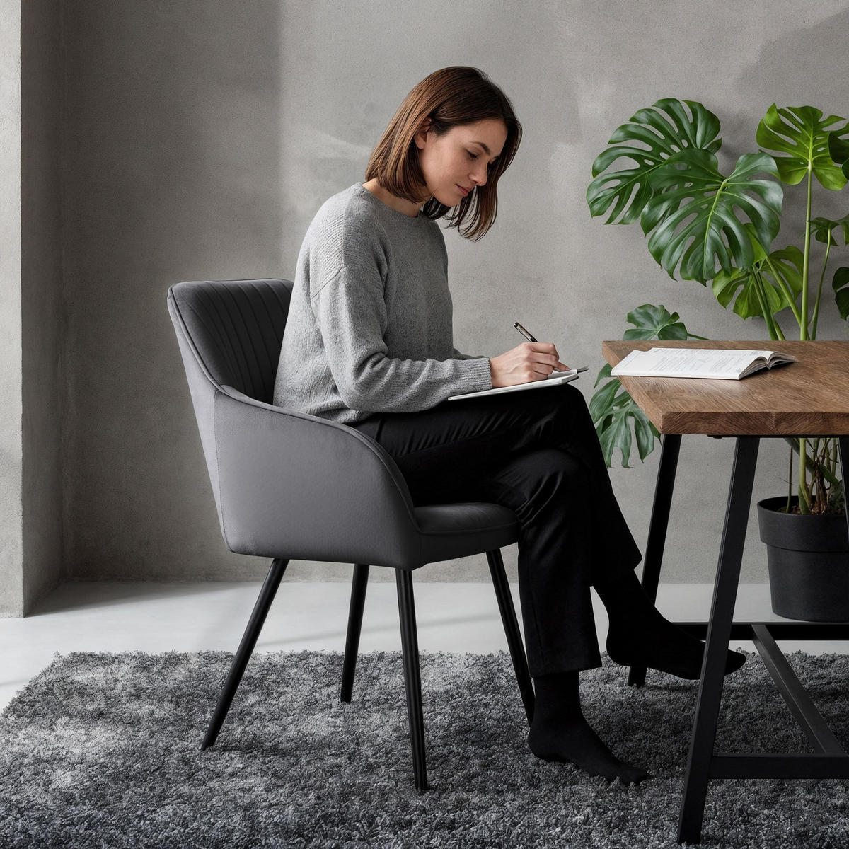 POLSTERSTUHL 2er Set, Metallbeine Graphit 54,5/82/58 - Grau, Textil (55/82/58cm) - RAUMHIRSCH FURNITURE