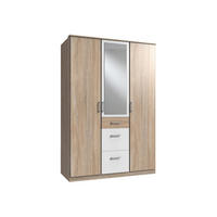 KLEIDERSCHRANK Click in Eiche Sägerau mit Weiß - Drehtürenschrank 135 cm Breite mit Spiegel - Braun, Holzwerkstoff (135/199/58cm)