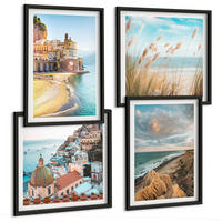 BILDER SET 4er Set - 50x50 cm & 40x60 cm Schwarzer Rahmen - Landschaften Strand Stadt Klippen - Schwarz, Kunststoff (50/50cm) - TULUP