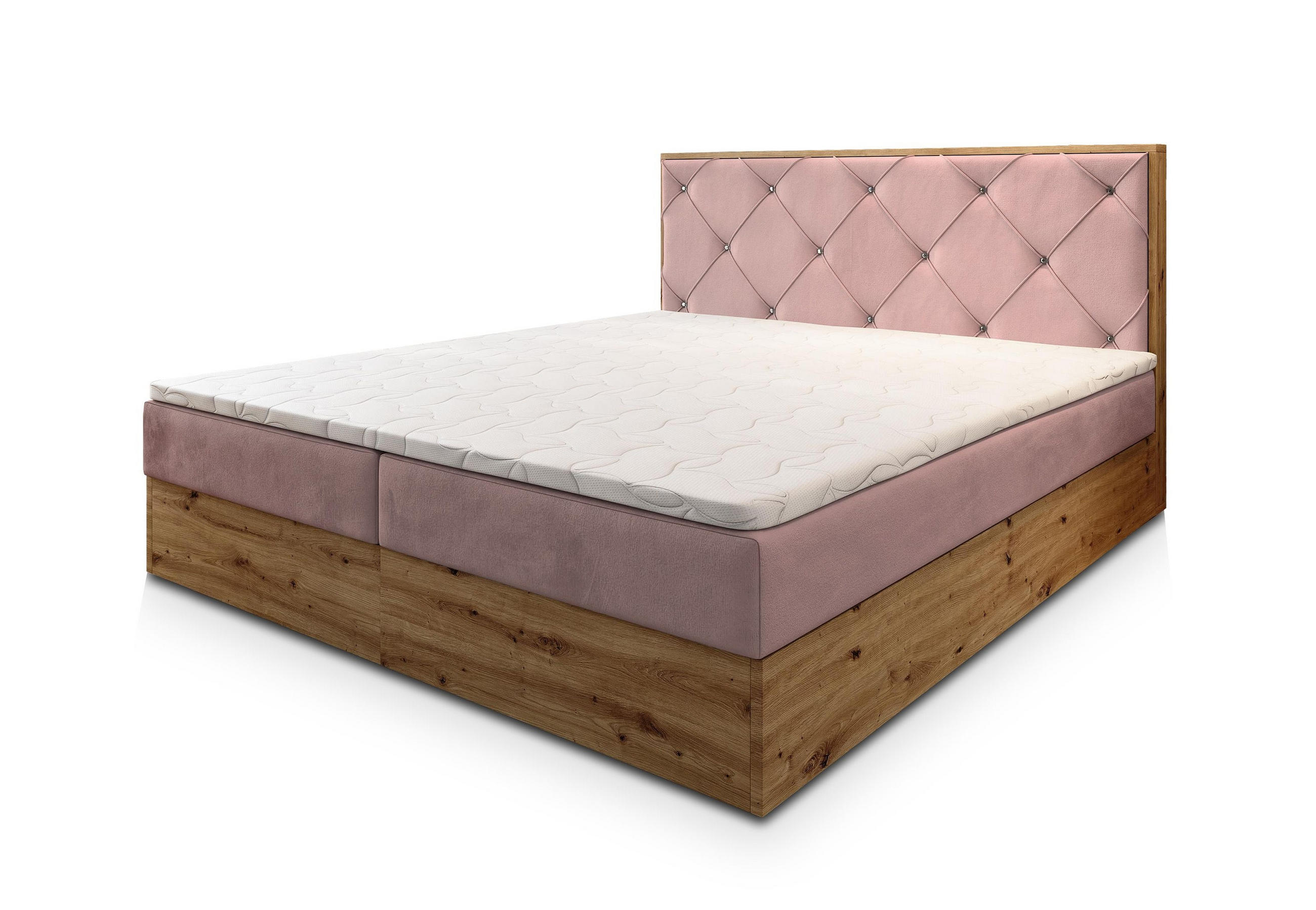 POSTEL BOXSPRING FOSCO 180x200 cm, s matrací a úložným prostorem, starorůžová - starorůžová, kompozitní dřevo/textil (180/200cm) - MASSENO