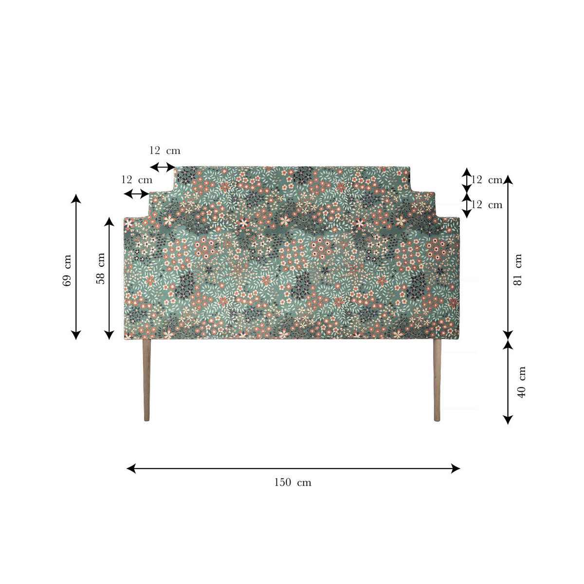 BETTKOPFTEIL gepolstert mit Samt 150cm LENNON - Blau, Holz (8/81/160cm) - RNT By Really Nice Things