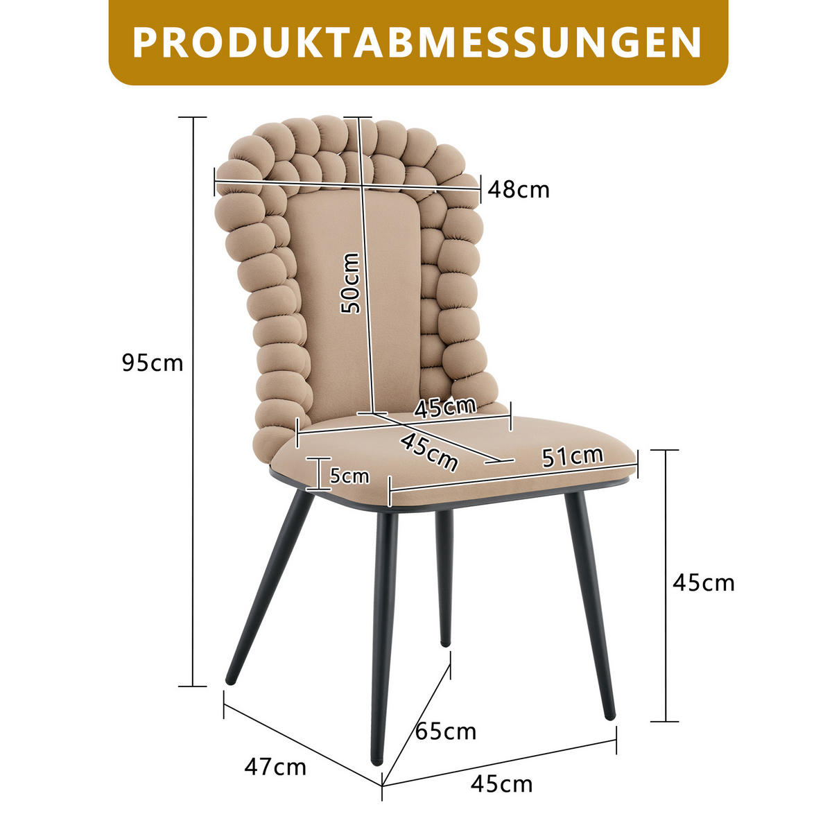 ESSZIMMERSTÜHLE 2er-Set Samt Camel mit hoher Rückenlehne und Metallbeinen - Braun, Metall (51/95/47cm) - Meubliv