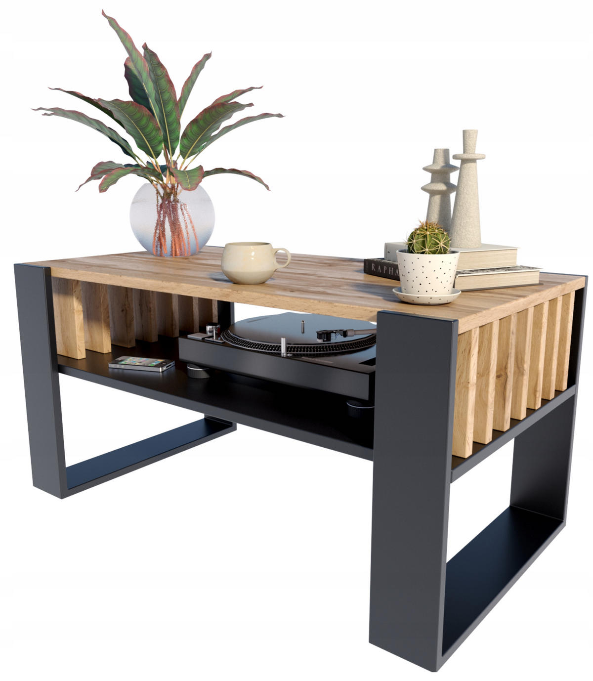 COUCHTISCH IGA Wotan Eiche-Schwarz 100/53,6/50 cm - Multicolor, Holzwerkstoff (53.6/100/50cm) - Matkam Möbel