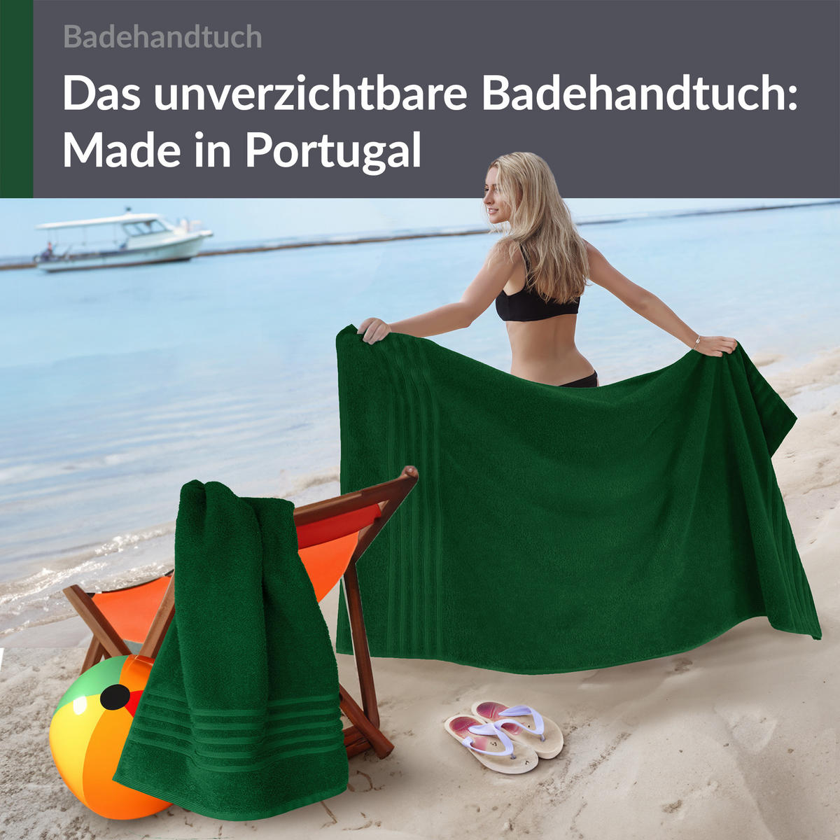 BADETUCH London Tannen Grün 2er Set 100x150 - Waldgrün, Textil (100/150cm) - Lashuma