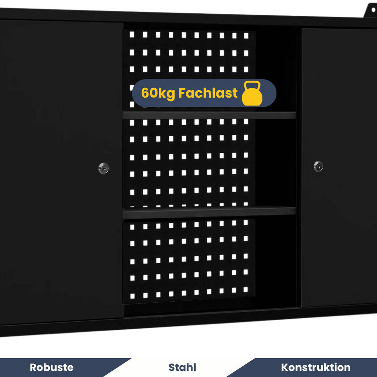 HÄNGESCHRANK Werkstatt abschließbar OLIS 60x120x20cm Schwarz - Schwarz, Metall (120/60/20cm) - DELUKE