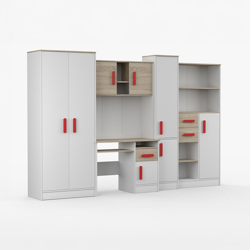 imoebel24 Wohnwand Weiß, Sonoma Eiche, Rot 300x197x52 cm