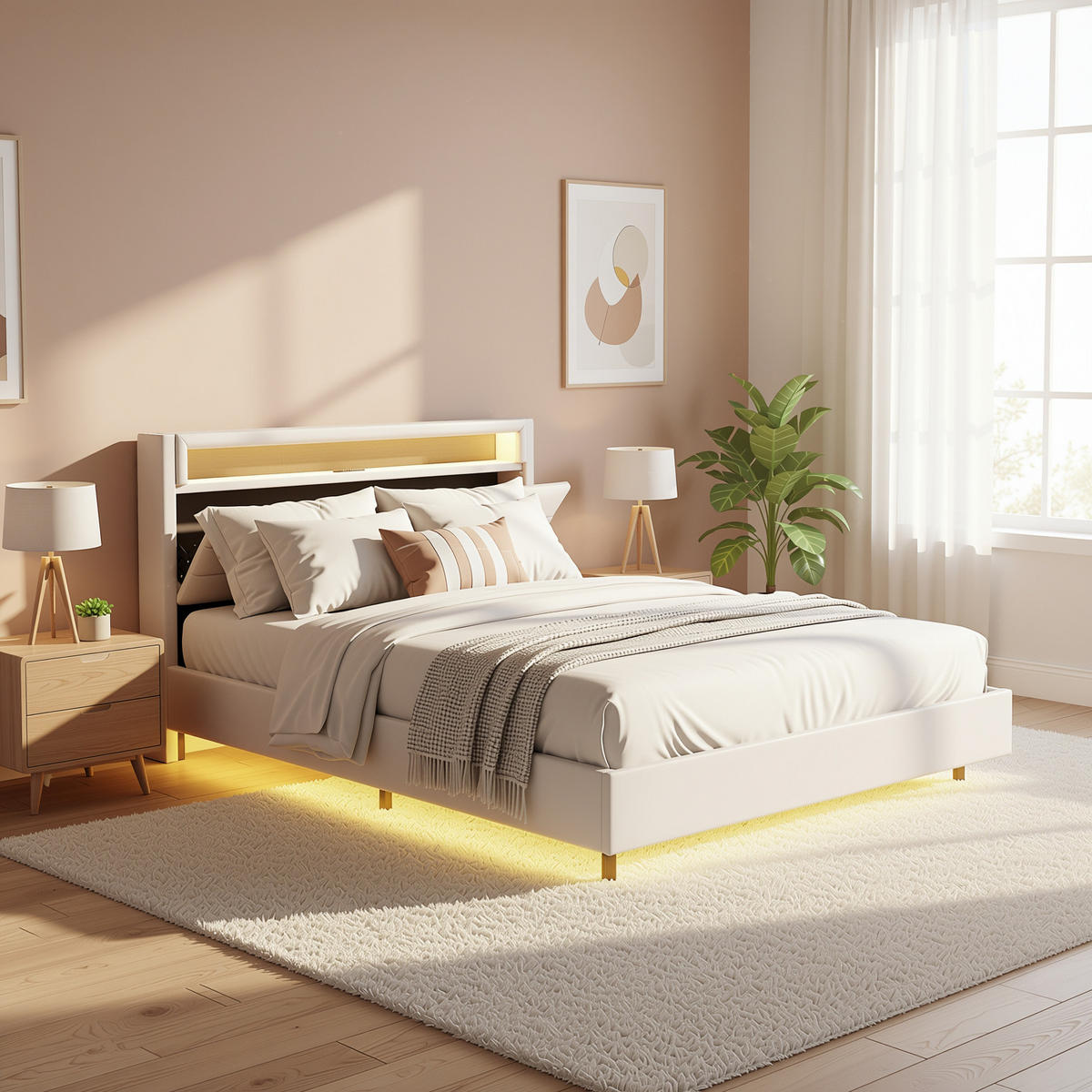 POLSTERBETT 140x200 cm in Leinen-Optik Beige - Beige, Textil (140/200cm) - Urban Meuble