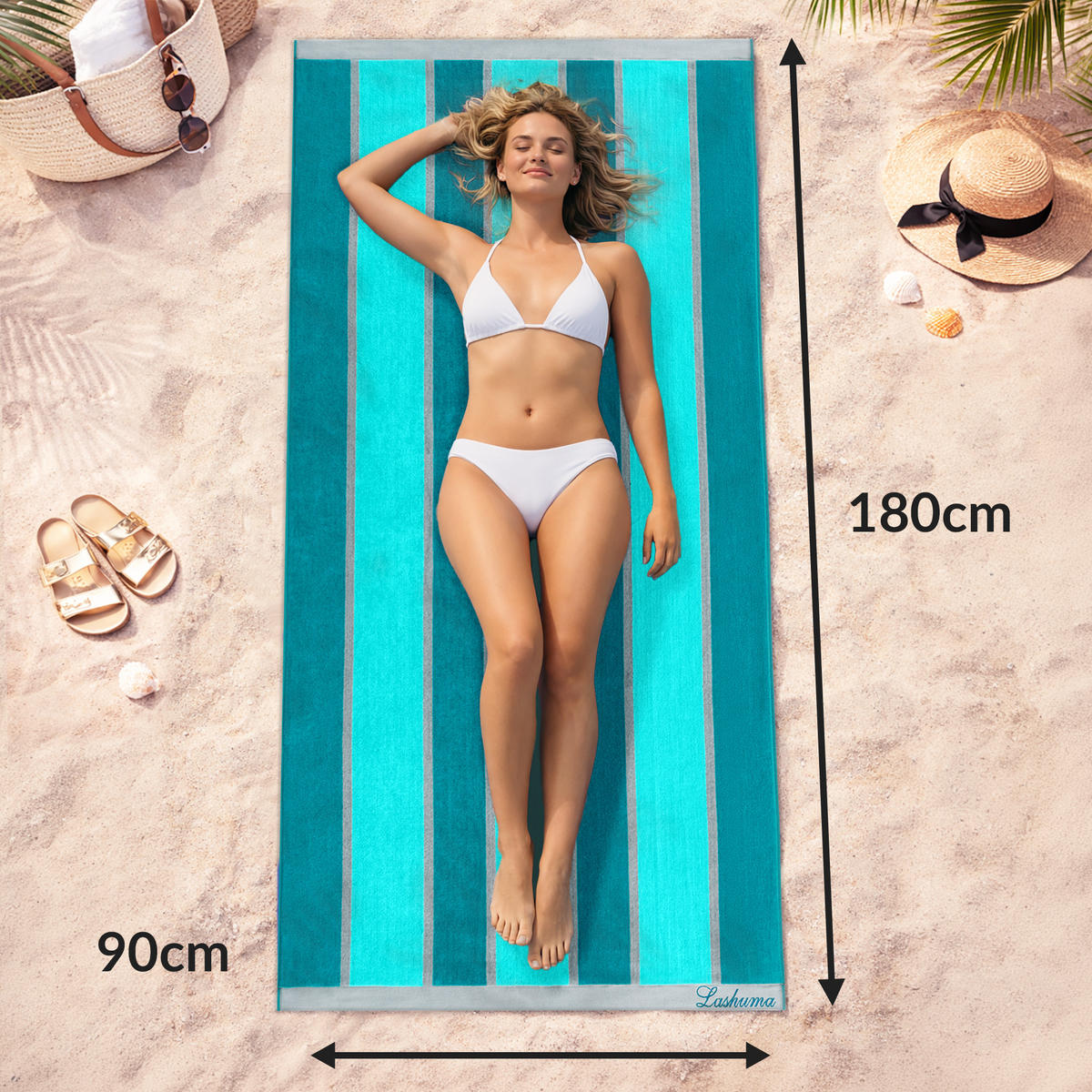 STRANDTUCH Porto 90x180 cm - Türkis/Grün, Naturmaterialien (90/180cm) - Lashuma