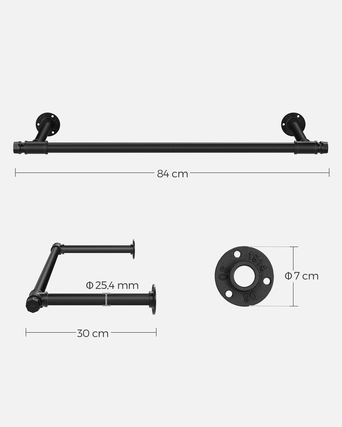 KLEIDERSTANGE BISSAU 2ER-SET - Schwarz, Metall (84/7/30cm) - Hansiro