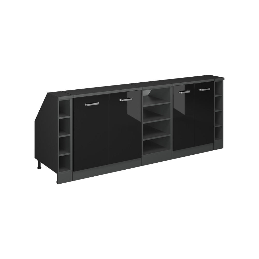 K&Ouml;KSSK&Aring;P F&Ouml;R SLUTTANDE TAK R-Line Svart h&ouml;gblank 210 cm Set om 5 sk&aring;pstommar 60 cm djup Svart h&ouml;gglans, Antracit 83.8/210/60 cm