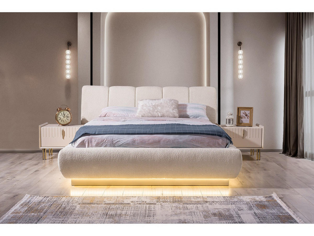 BETTANLAGE Tresana Typ-2 Bett mit Kopfteil 2 Nachttischen und Kommode - Beige, Holzwerkstoff (160/200cm)