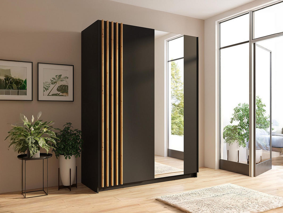 KLEIDERSCHRANK - 150.6 cm x 62 cm - Holz, Platte - Schwarz CALELA - Schwarz, Holz (150.6/198.5/62cm) - Vente-Unique