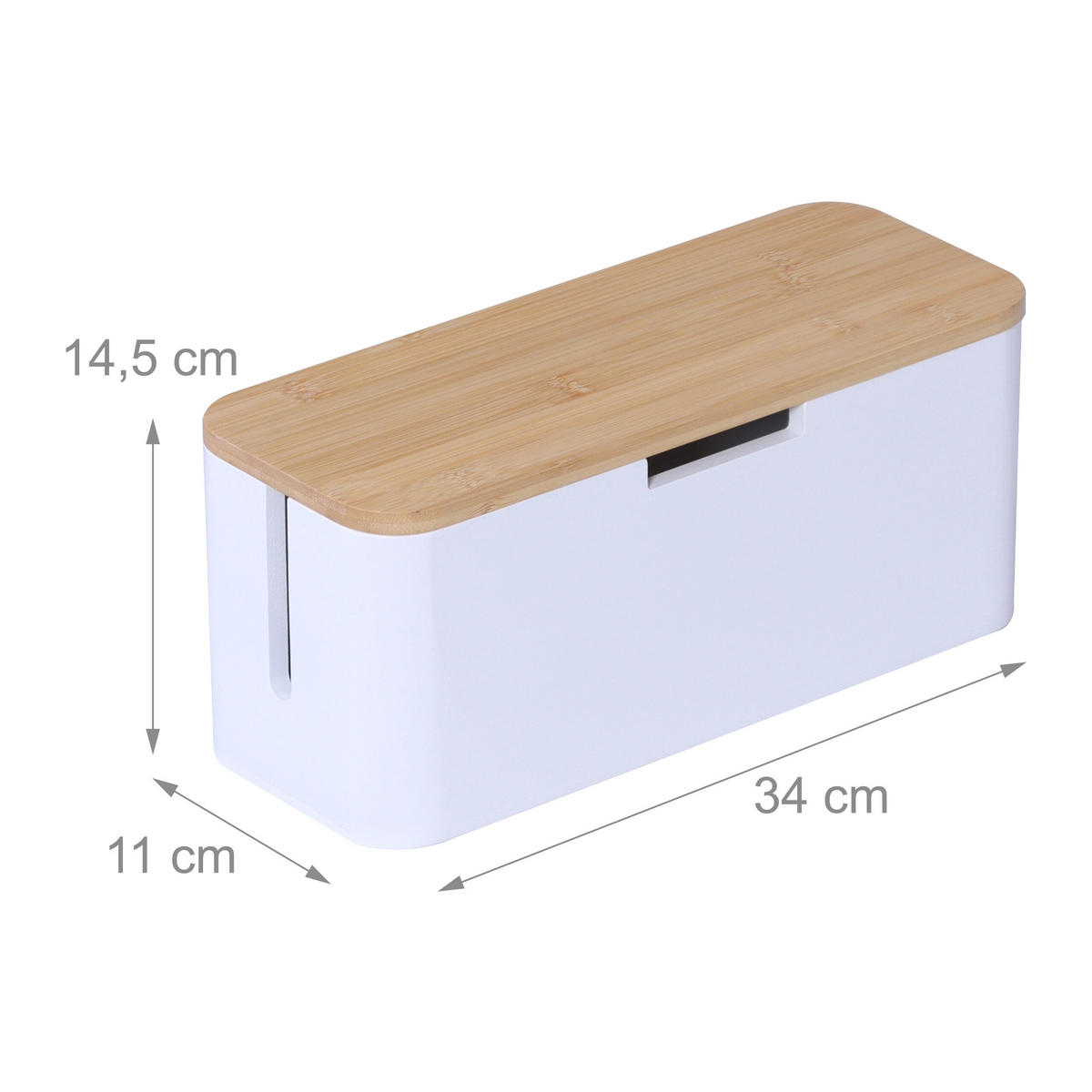 CUTIE naturală albă bambus pentru cabluri capac magnetic - alb, lemn/metal (11/34/14.5cm) - Relaxdays