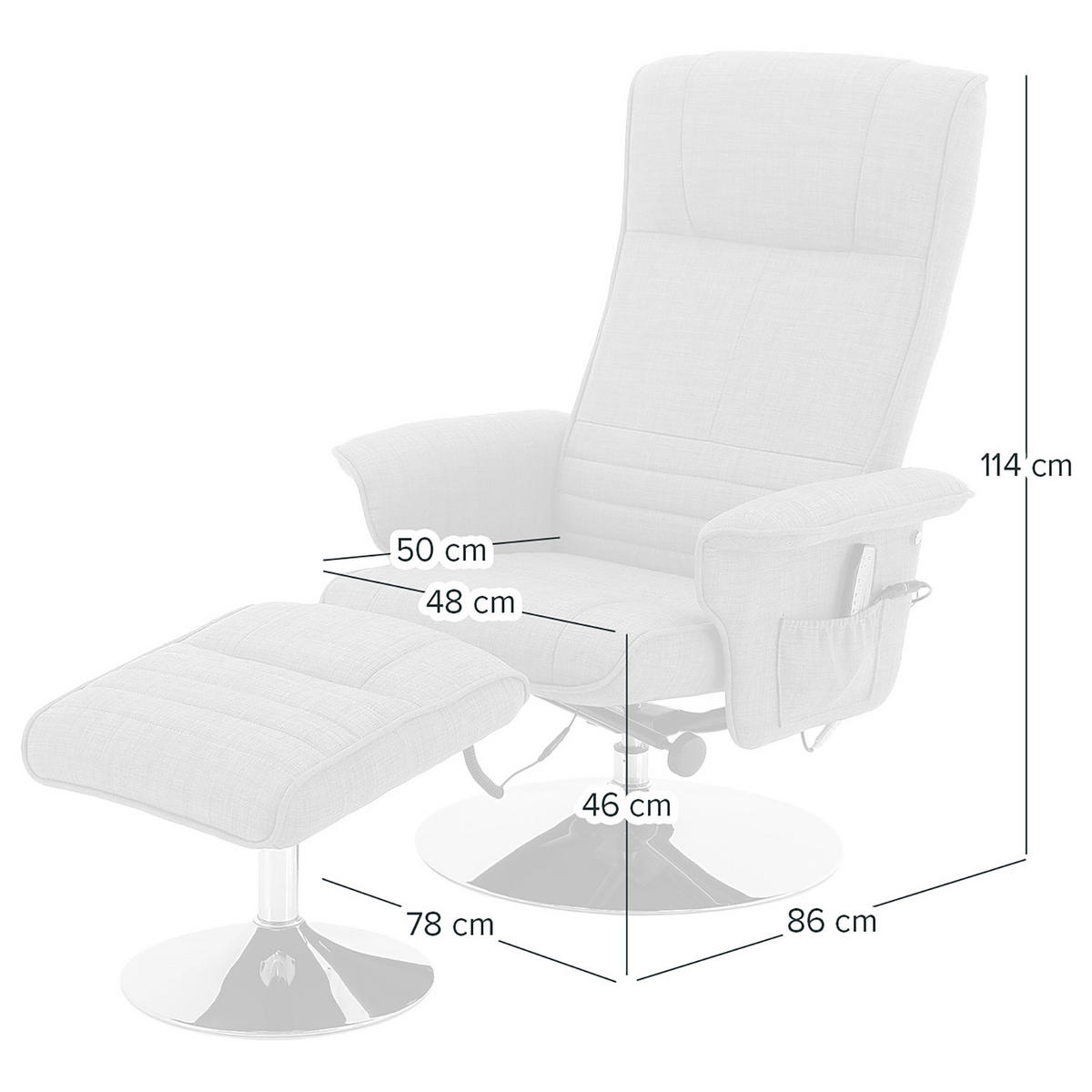 MASSAGESESSEL - Grau - Flachgewebe - Chrom - Hellgrau, Textil/Metall (78/114/86cm) - home24