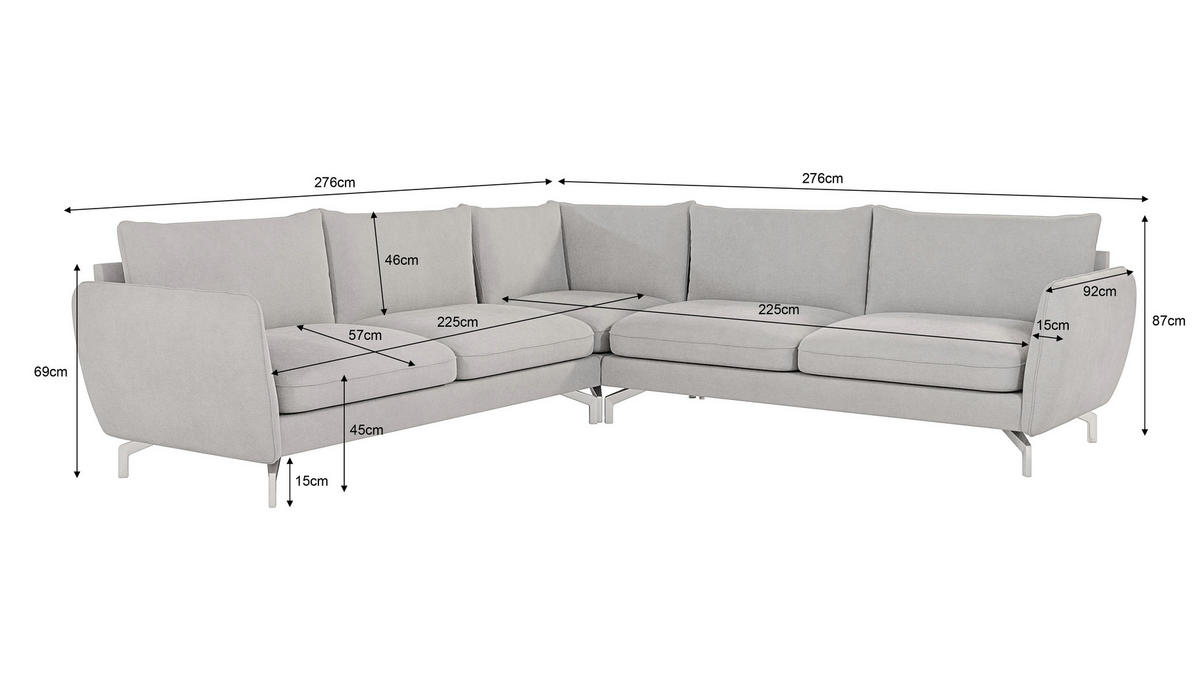 ECKSOFA Elou Silber Microfaser - Chromfarben/Silberfarben, Holz/Textil (276/276cm) - S-Style Möbel