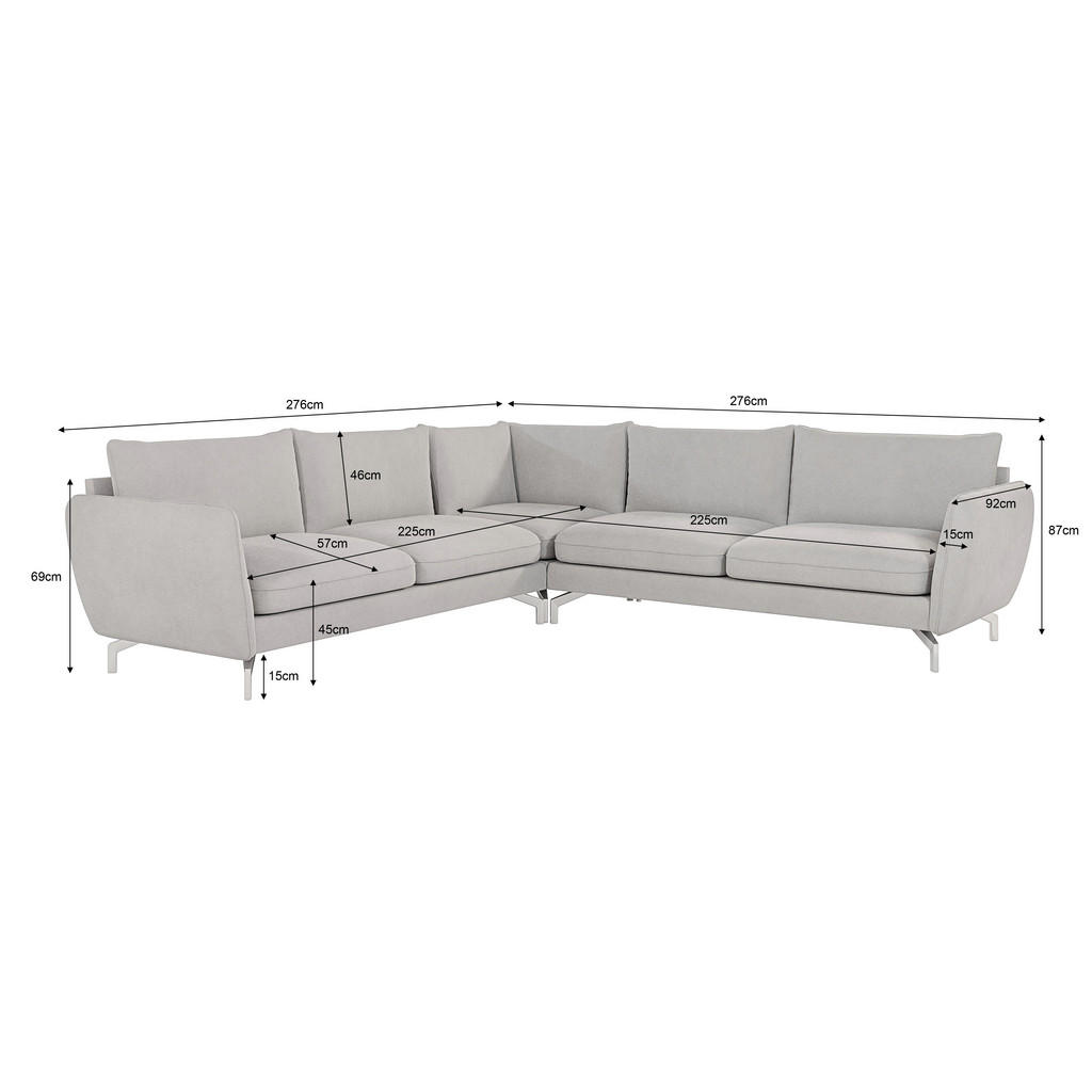 Thumbnail - S-Style Möbel Ecksofa, Silber, Textil, Echtholz,Buche, Birke, 7-Sitzer, Füllung: Silikon,Schaumstoff, Eckteil, L-Form, 2...