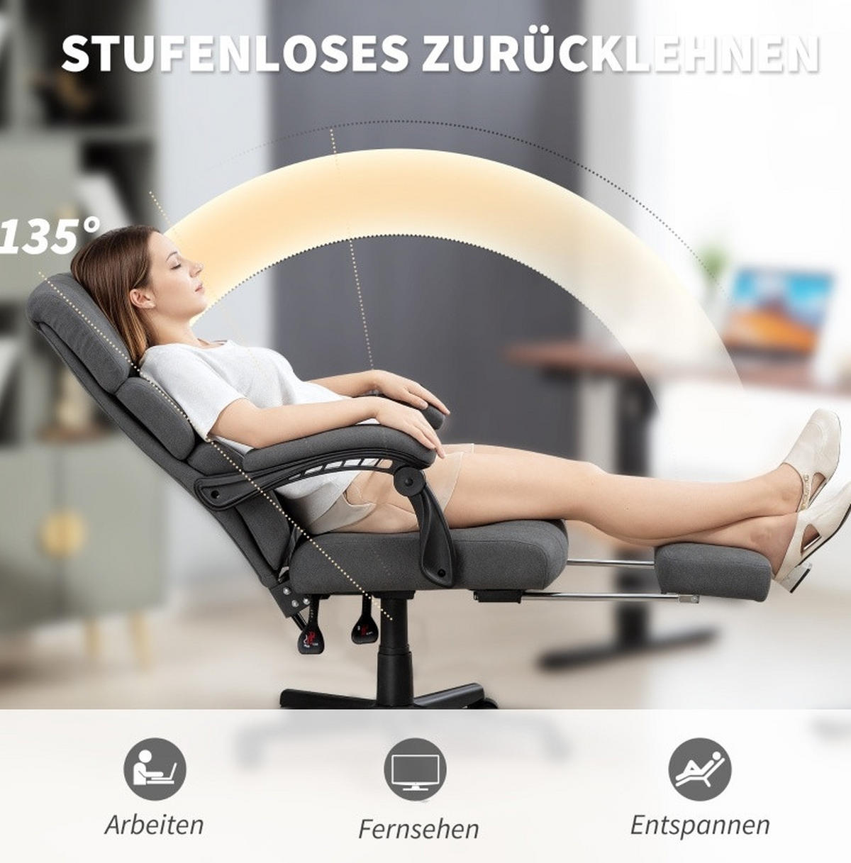 BÜROSTUHL höhenverstellbar mit Fußstütze 68,5 x 56 x 105-115 cm Dark Grey - Dunkelgrau, Metall (56/115/68.5cm) - Meubliv