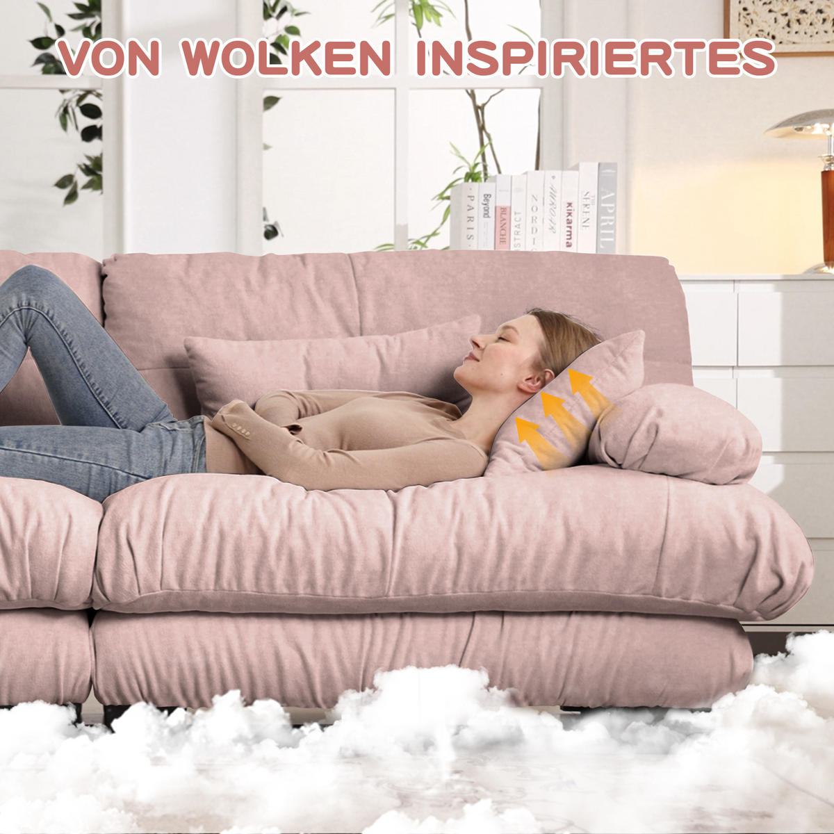 2-SITZER SOFA chenille rosa mit 4 kissen & modularem design - Pink, Textil (220/81/77cm) - Urban Meuble