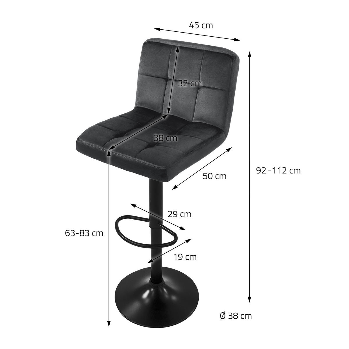 BARHOCKER Samt grau 2er Set - Grau, Metall (50/112/45cm) - ML-DESIGN
