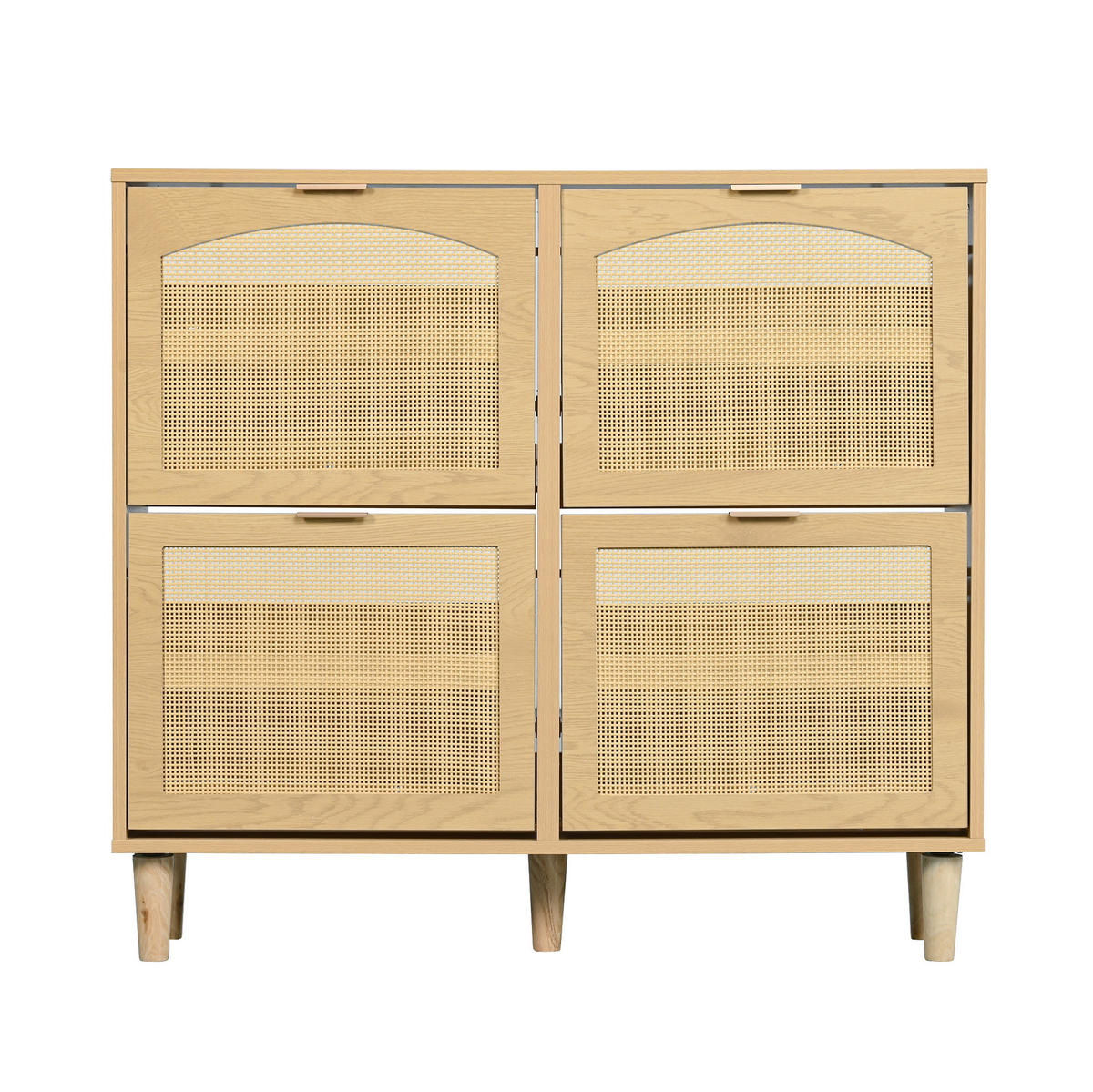 SCHUHSCHRANK 25/100/90 cm mit 4 Klappen und Rattanfronten, platzsparend, Helle Eiche - Naturfarben, Holzwerkstoff (100/90/25cm) - Redom