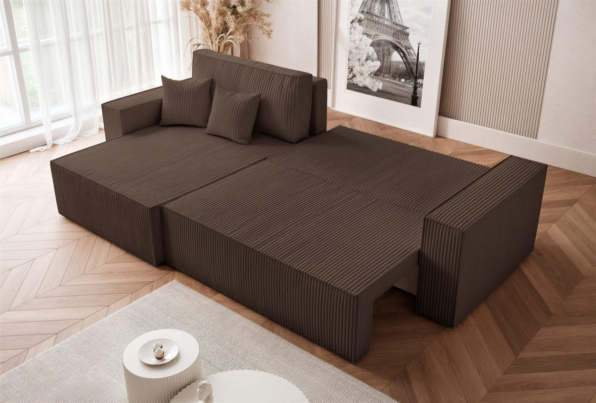 ECKSOFA Adara Max Mit Schlaffunktion - Braun, Holzwerkstoff/Textil (276/145cm) - Fun Möbel