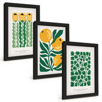 BILDER SET 3er Set - 20x30 cm Schwarzer Rahmen - Pflanzenmuster Blüten Blätter - Schwarz, Kunststoff (20/30cm) - TULUP