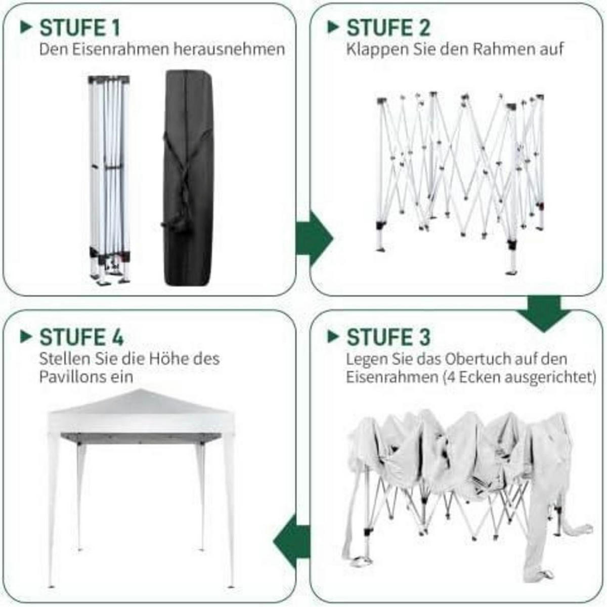 GARTENLAUBE 2 x 2 m Weiß Höhenverstellbar Wetterfest - Weiß, Metall (200/245/200cm)